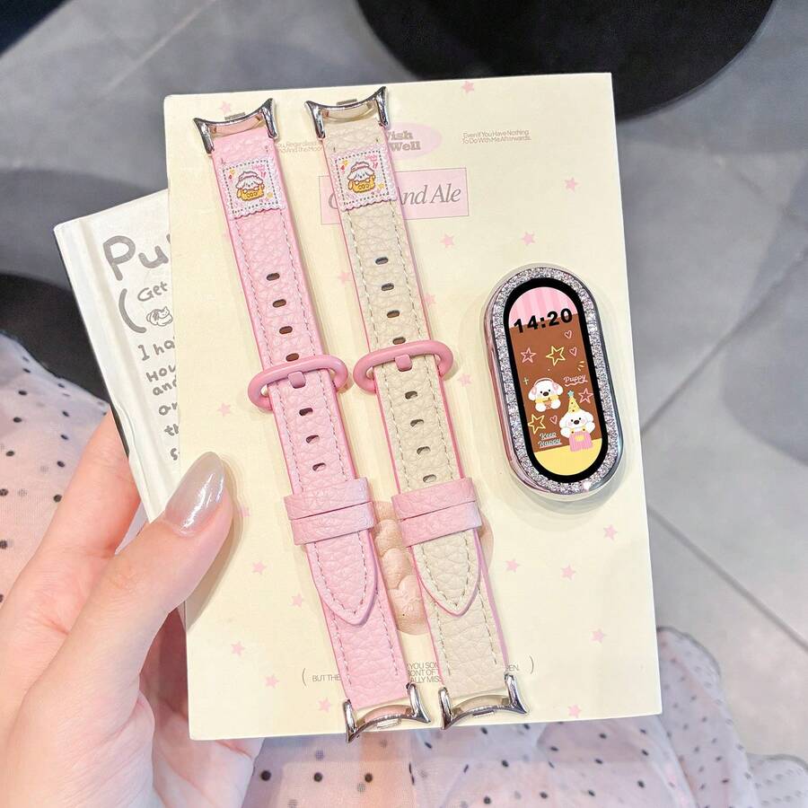 Watch Band, Multi-Functional Design, Minimalist & Durable, Dual-Color Pink Round Buckle Lychee Texture Strap, Asymmetric Design, Compatible With Xiaomi Band 10/9/8, Quick-Release Buckle Design, Supports NFC Version Sharing, Smart Sports Companion - Multicolor - View 1
