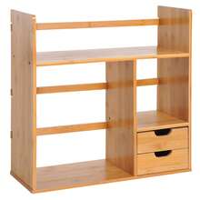 Estante, Escrivaninha, Biblioteca, Organizador de Armazenamento, Escritório, Cozinha, Banheiro, Madeira de Bambu Natural - A - Ver 1