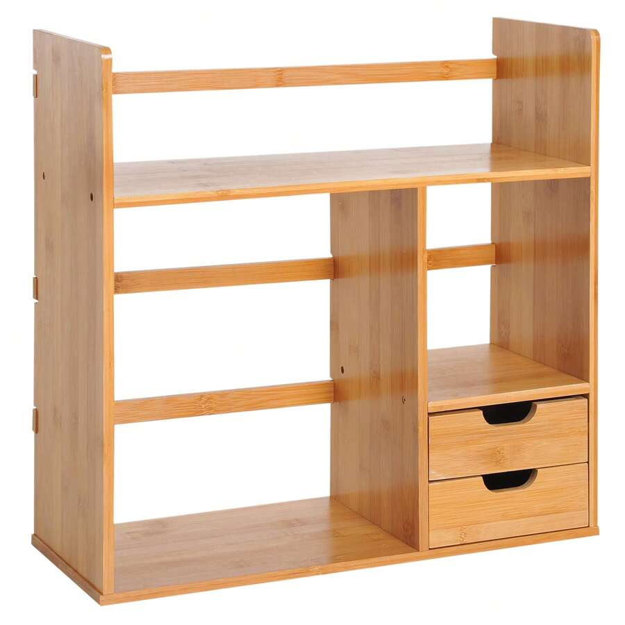 Estante, Escrivaninha, Biblioteca, Organizador de Armazenamento, Escritório, Cozinha, Banheiro, Madeira de Bambu Natural - A - Ver 1