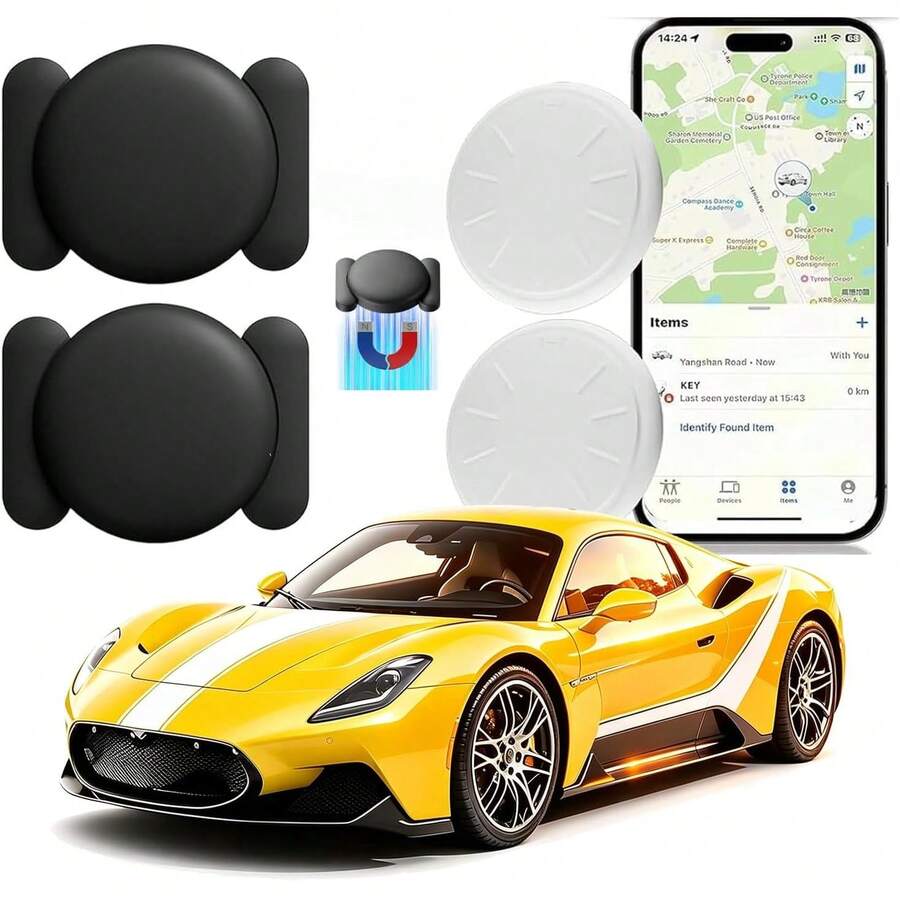 Vehicle Tracking Device,2PCS GPS Tracker For Vehicles,With Magnetic Case,Real-Time Mini Magnetic Car Tracker Device Works With Apple Find My (IOS Only),No Monthly Fee - Black,1 Pack - View 1