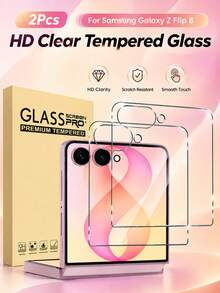 2 عبوة مصممة ل- Galaxy Z Flip 8/7/6/5 واقي شاشة زجاج مقسى [الشاشة الأمامية فقط] متوافق مع الحافظة بدون فقاعات صلابة 9H. - شفاف - مشاهدة 9