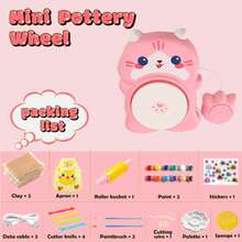 Mini Pottery Wheel Machine Kit For Beginners Kids With Light, Electric Ceramic Wheel With Pedal And Painting Kit, Adjustable Speed, Rotating DIY Tools - Pink - View 2