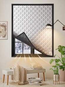 Self-Adhesive Hook And Loop, No-Drill, Thickened Graphene Aluminum Foil Window Curtain, Blackout, Windproof And Cold-Insulating, Suitable For Various Windows, Easy To Install And Remove, No Damage To Window Frame - Silver Black - View 1