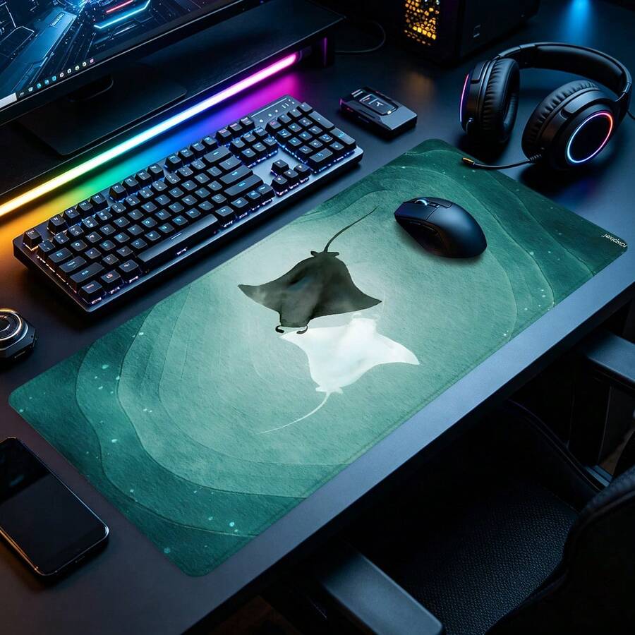 Blue Mouse Pad Aesthetic Art Large Desk Mat Office Desk Accessories With Stitched Edge Non-Slip Mousepad Rubber Base Computer Keyboard Desk Pad 35.4x15.7 Inch Table Mat For Home Office As Gift For Friends Women Men - View 1