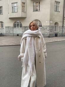 1pc Women's Autumn/Winter Solid Color Tassel Faux Cashmere Scarf, Thickened Warm Dual-Use Shawl/Neck Warmer - White - View 4