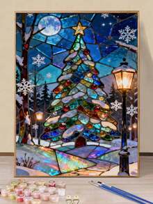 DIY Stained Glass Christmas Tree Snow Scene (8x12 / 16x20 Inches) Paint By Numbers Kit(Acrylic) Arts & Crafts For Adult Beginners, Home Wall Decor, And Holiday Gifts, Best Seasonal Home Art Projects - Sets - View 1