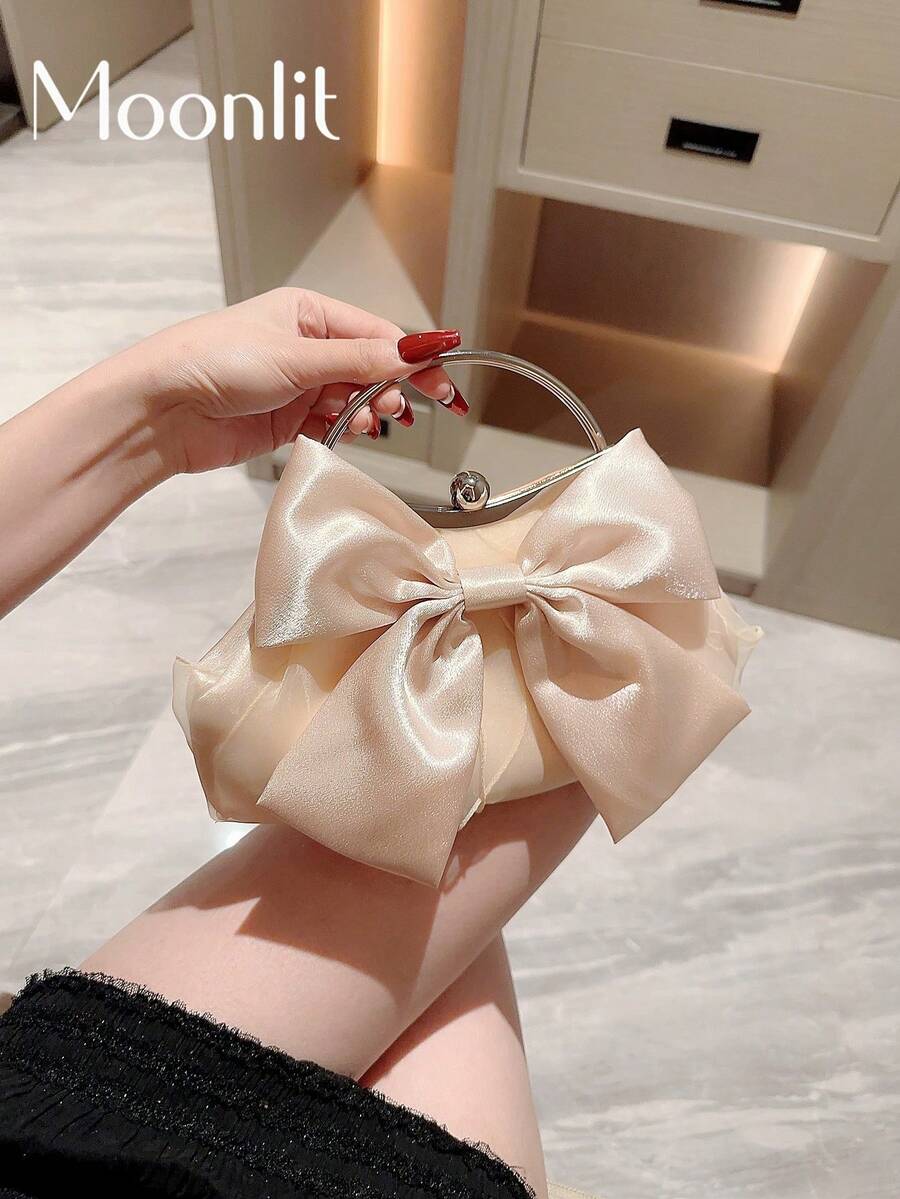 月夜EveBag閃亮閃爍，閃閃發光，優雅，精美時尚，蝴蝶結裝飾的方形手拿包，適用於女性晚會手袋，返校派對，外出，俱樂部，聚會約會，青少年女孩大學生時尚Y2K晚餐包，晚會包適用於派對女孩，女人，適用於女性，適用於派對，婚禮，舞會，晚宴/宴會，最佳女性禮物，完美音樂節手袋 - 香檳色 - 查看 1