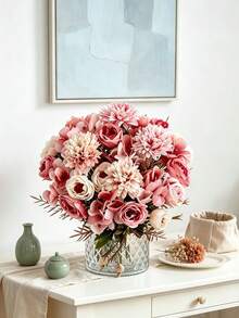 1pc Artificial Roses, Hydrangeas, And Mixed Small Daisies, Suitable For Birthday Parties, Party Decorations, Wedding Baskets, Bridal Bouquets, Home Decor, Valentine's Day, New Year Decorations, Outdoor Gardens, And Back-To-School Season. - Hot Pink - View 7