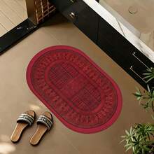 1pc Oval Flannel Door Mat, Red Geometric Pattern, Soft Comfortable Absorbent Non-Slip Machine Washable With Anti-Slip Backing, Suitable For Doorway, Living Room, Bedroom, Kitchen, Bathroom, Patio, Entryway, Laundry Room, Multi-Functional Home Floor Mat Holiday Decor Carpet - Multicolor - View 7