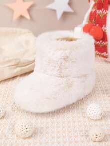 Fuzzy Boots For Baby Girls, Warm Comfortable Flat Hook And Loop Snow Boots - Apricot - View 6