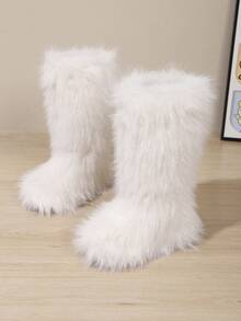 Children's Fashion Comfortable Mid-Calf Boots, Warm Cute Fuzzy Snow Boots, Suitable For Outdoor Activities - White - View 3