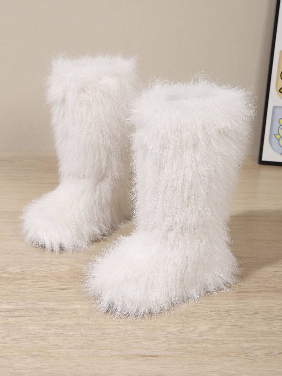 Children's Fashion Comfortable Mid-Calf Boots, Warm Cute Fuzzy Snow Boots, Suitable For Outdoor Activities