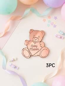 1/3pcs Custom Text Teddy Bear Mirror Acrylic Charm Tag, Engraved Name Mirror Label, Cute Bear‑Heart Shape Ornament For Gift Wrapping Table Place Decor - Multicolor - View 8
