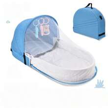 Portable Baby Travel Bed With Mosquito Net, Foldable Newborn Lounger Cradle, Gray Solid Breathable Sunshade Baby Bed For Outdoor And Travel - Multicolor - View 10