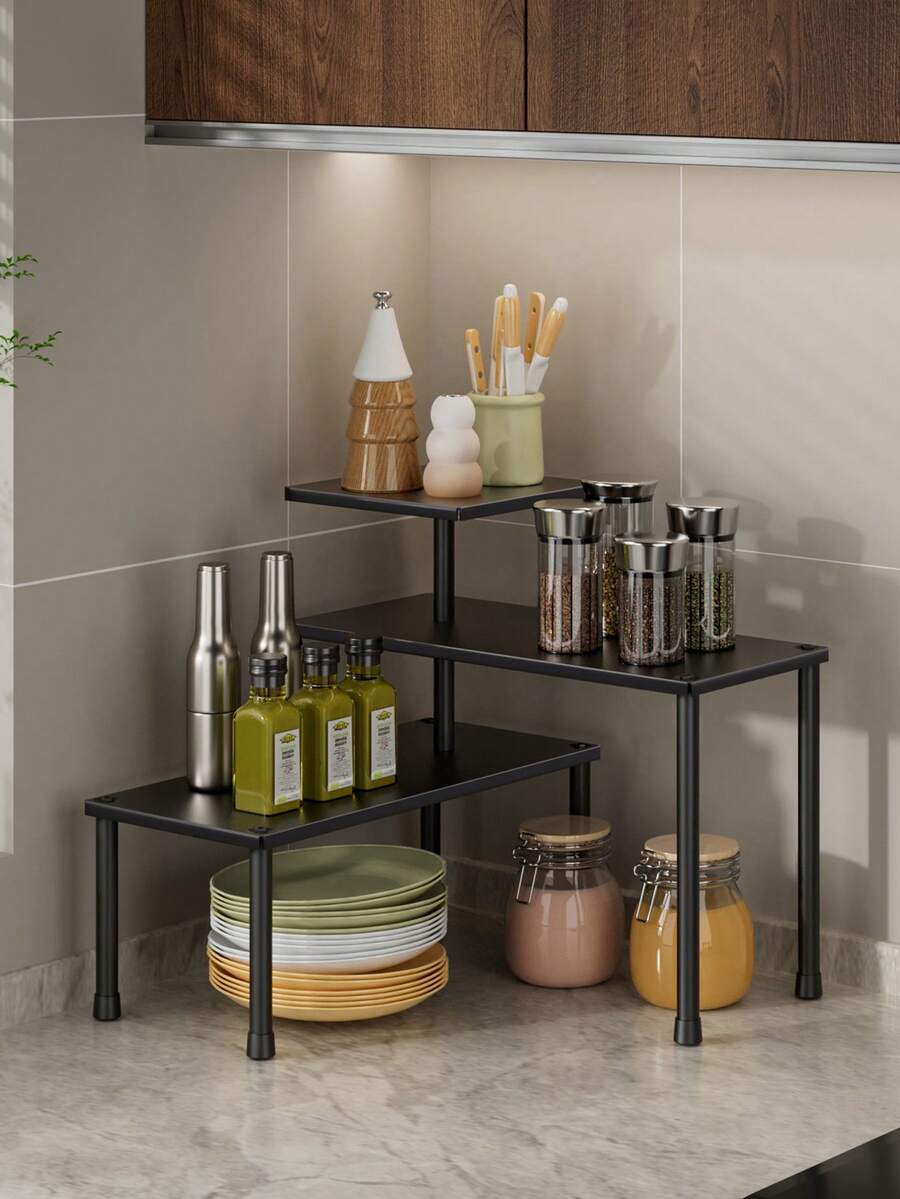 1pc Multi-Layer Corner Countertop Storage Rack, Multi-Functional Kitchen Spice Bottles, Tableware, Coffee Cups, Snacks And Bathroom Toiletries, Skincare Cosmetics Home Desktop Storage Rack, Kitchen Storage Rack - Multicolor - View 1