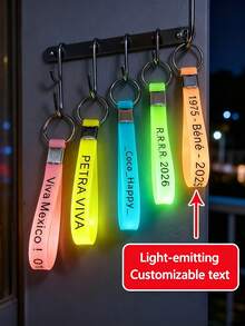 Customizable Glowing Silicone Wristband Keychain / Customizable Text / Ideal For Birthday Parties / Flexible Silicone Strap With Clip Ring - Multicolor - View 5