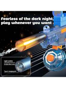 Electric Water Gun With LED Lights, Suitable For Both Teenagers And Adults As An Automatic Spraying Toy. It Is A Long-Distance Summer Pool, Beach Party, And Outdoor Water Battle Toy. In Blue And Dark Gray. - Blue - View 6