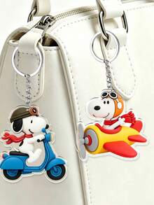 2pcs Classic Snoopy Pilot Keychain Set, Motorcycle & Airplane Theme Snoopy Keychains, Multi-Functional Car Key & Bag Charm Pendant, Casual Fashion Accessory & Holiday Gift - Multicolor - View 2