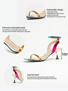 Women's Party Sandals Metallic Color Block Thin Strap Ankle Buckle Low Heel Square Toe Flared Heel Design Suitable For Holiday And Party Occasions - Silver - View 8