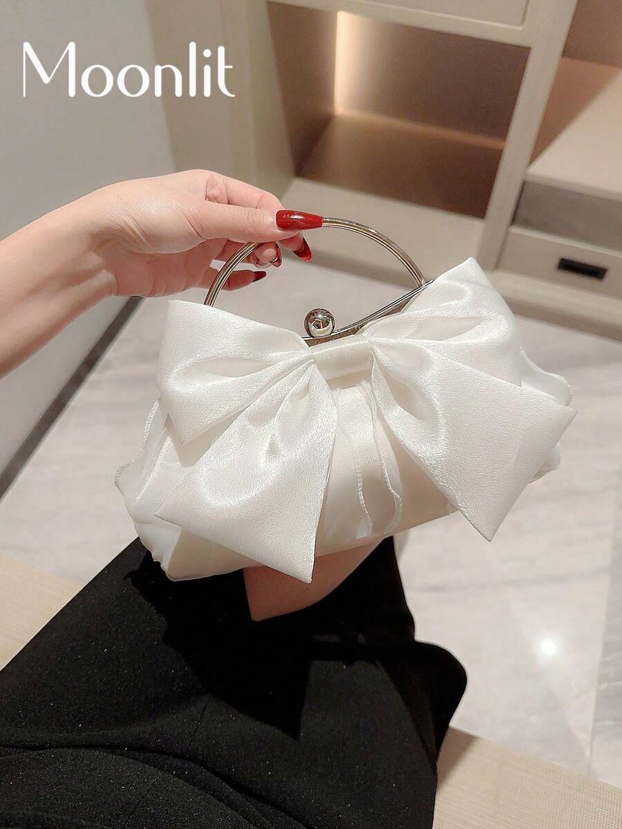 Lightweight, Business Casual Rhinestone Decor Bucket Bag Mini Drawstring Design, Clear Bag Faux Faux Faux Pearl Bag Evening Bag,Bride, Wedding Items - White - View 1