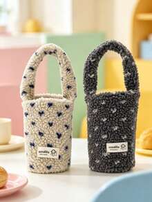 1pc Plush Heart Pattern Cup Sleeve, Portable Hand‑Held Drink Cup Bag,Travel Cup Holder Pouch, Multifunctional Outdoor Storage Handbag For Cup, Winter Warm Accessory For Picnic, Travel, Daily Outdoor Use - Multicolor - View 4