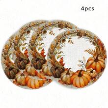 1/4/6件組秋季豐收南瓜玉米花環手繪餐墊，適合溫馨農舍風感恩節餐桌裝飾，橘色、紅色、棕色南瓜、楓葉與松果圖案，聚酯纖維材質 - 彩色 - 查看 12