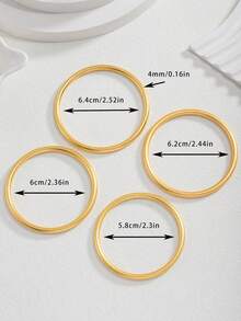 1 buah/2 buah/3 buah/6 buah Gelang Paduan Tembaga Minimalis untuk Anak Perempuan, Perhiasan Sederhana yang Dapat Ditumpuk untuk Remaja, Pemakaian Sehari-hari, Hadiah Kembali ke Sekolah - Yellow Gold - View 4