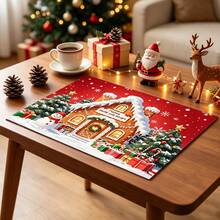 1pc Christmas Gingerbread House Pattern Absorbent Dish Drying Mat, Coffee Machine Mat, Desktop Scratch-Resistant Protective Pad, Holiday Atmosphere Kitchen Countertop Drainage Mat, Multi-Purpose Drying Mat, Christmas Home Gift, Tabletop Decor - XYLSD-974 - View 5