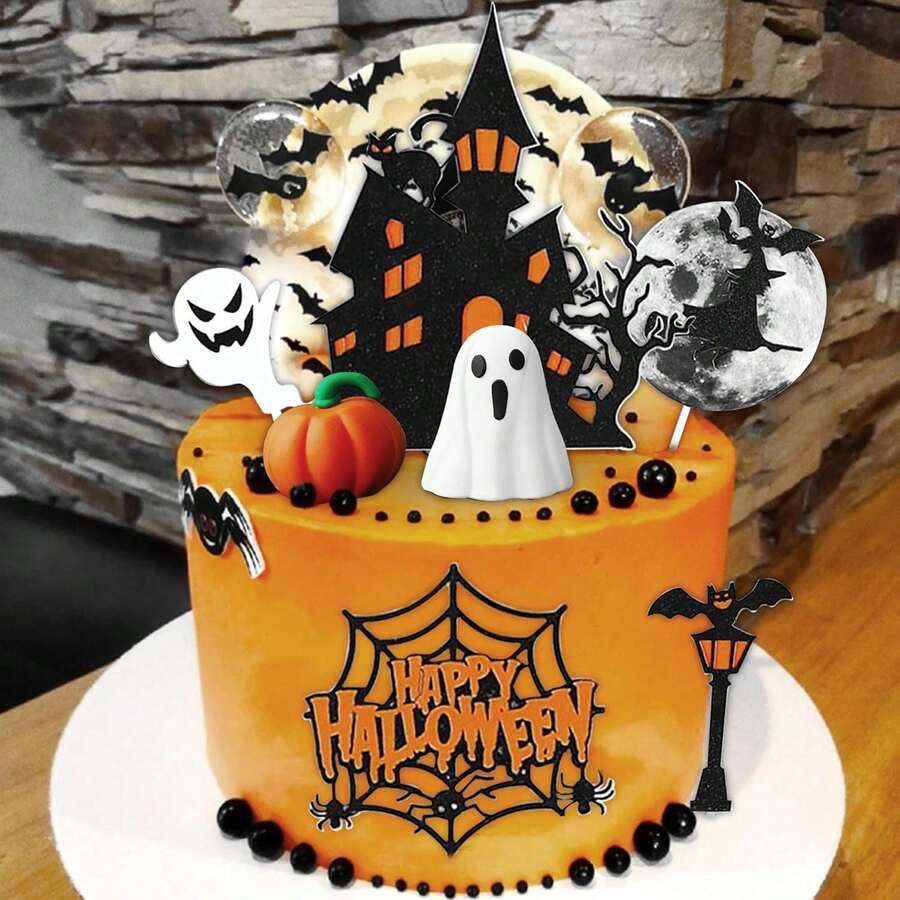 Halloween Cake Decorations Witch Ghost Haunted House Cake Toppers Witch Cake Toppers Pumpkin Cake Decorations Halloween Party Supplies - Multicolor - View 1