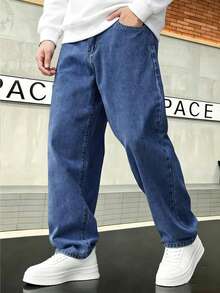 Teen Boy Casual Versatile Everyday Travel Denim Jeans With Pockets - Blue - View 1