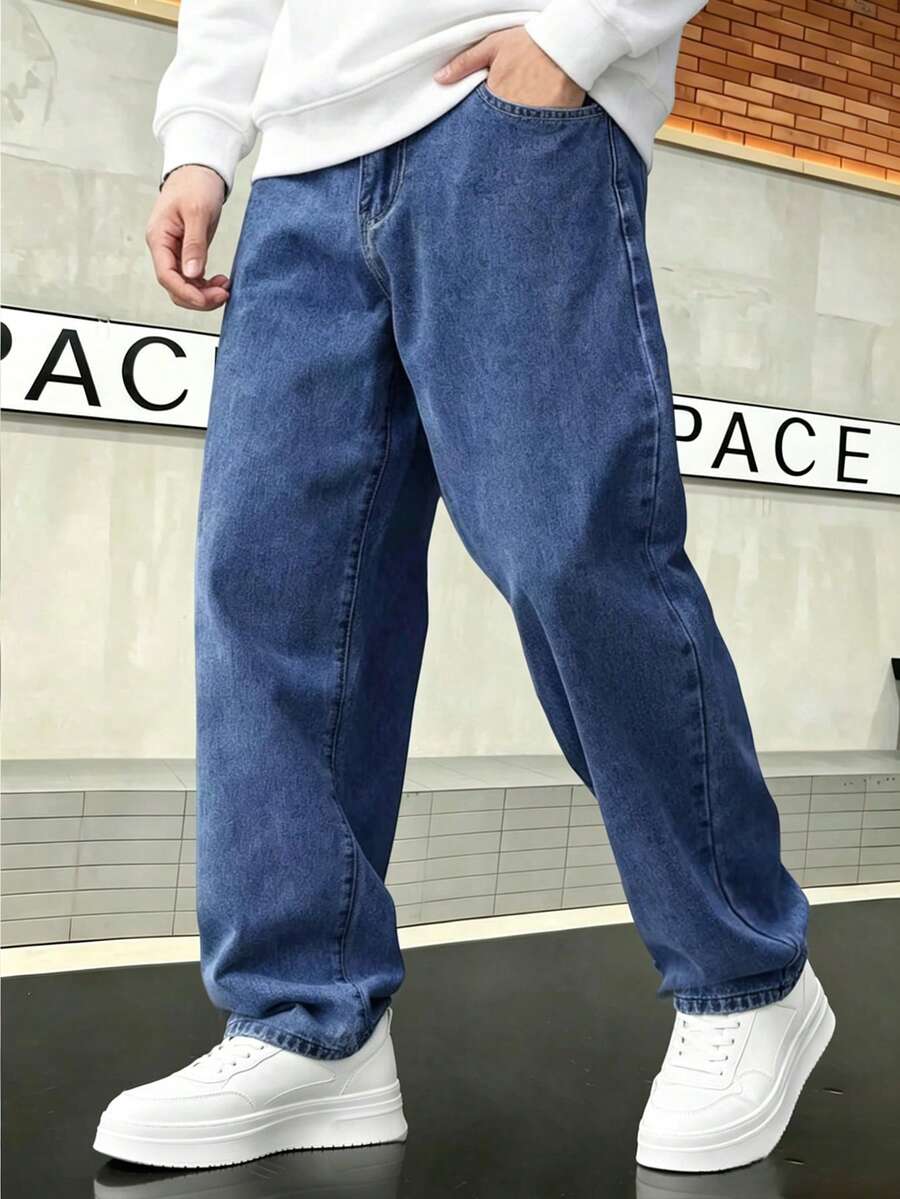 Teen Boy Casual Versatile Everyday Travel Denim Jeans With Pockets - Blue - View 1