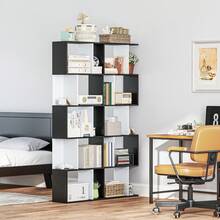 Boekenkast met 5 planken, S-vormig opbergmeubel met planken, opbergrek voor woonkamer, slaapkamer, kantoor, 60 x 24 x 184,5 cm, zwart, wit - A - Bekijken 10