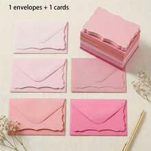 10pcs (5 Envelopes + 5 Cards) Pink Wavy Edge Envelopes, 10X7cm Small Gift Envelopes, Suitable For Wedding Invitations, Gift Cards, Handmade Birthday Party, Thank You - A - View 6