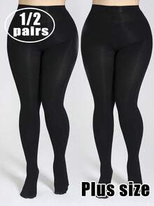2 Pairs Women's High Elastic Plus Size Tight Glossy Silky Pantyhose - Black - View 8
