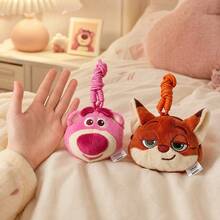 Miniso Authorized Disney Pixar Lotso Bear & Zootopia Plush Coin Purse, Multi-Purpose Mini Storage Bag, Wrist Strap Phone Lanyard Mini Bag, Soft Plush Earphone Case Keychain Wallet Phone Charm, Gift For Kids Girls - Light Grey - View 4