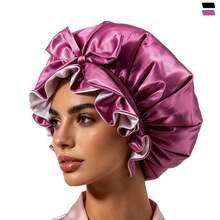 Double Layer Satin Sleep Cap For Women, Hair Protection Anti-Frizz Beauty Bonnet With Ruffle Edge - Double-layer Satin Sleep Cap - View 1