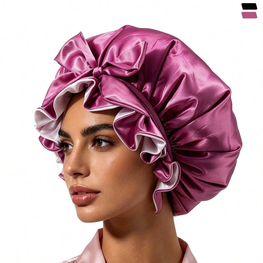 Double Layer Satin Sleep Cap For Women, Hair Protection Anti-Frizz Beauty Bonnet With Ruffle Edge - Double-layer Satin Sleep Cap - View 1