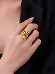 1pc Fashion Asymmetrical Adjustable Exaggerated Three-Ball Open Ring, Luxury High-End Finger Ring - Three-ball Open Ring - View 5