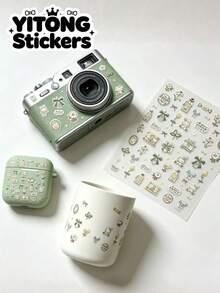 1pc Fresh Mori Style Floral & Animal Print Decorative Sticker, Pastoral Small Animal & Flower Gift Box Candy Bow Pattern, Waterproof & Moisture-Resistant, Soft Adhesive Backing Without Residue, Variety Of Patterns, Suitable For Decorating Cameras, Earphone Cases, Water Bottles And Other Personal Items - Bunny Series - View 1