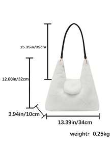 low tea 1pc Minimalist Fashion Wanderer Style Plush Fabric Shoulder Bag, Suitable For Commuting, Shopping, Etc. - White - View 3