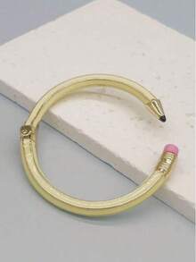 1pc Fashionable Zinc Alloy 3D Pencil Shaped Expandable Bangle Bracelet, Suitable As Back To School, Holiday, Teacher, Student, Couple Gift - Yellow - View 4