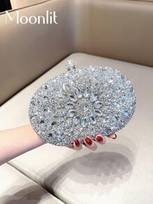 Lightweight, Business Casual Rhinestone Decor Bucket Bag Mini Drawstring Design, Clear Bag Faux Pearl Bag Evening Bag, Bride, Wedding Items - Silver - View 1
