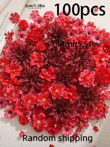 15/50/100pcs Red Artificial Flowers/Silk Flowers Material Pack, Suitable For Home Decor, Graduation, Wedding, Party Decoration. Valentine's Day, Mother's Day Gift, Flower Box Material, New Year Decoration. - Red - View 9