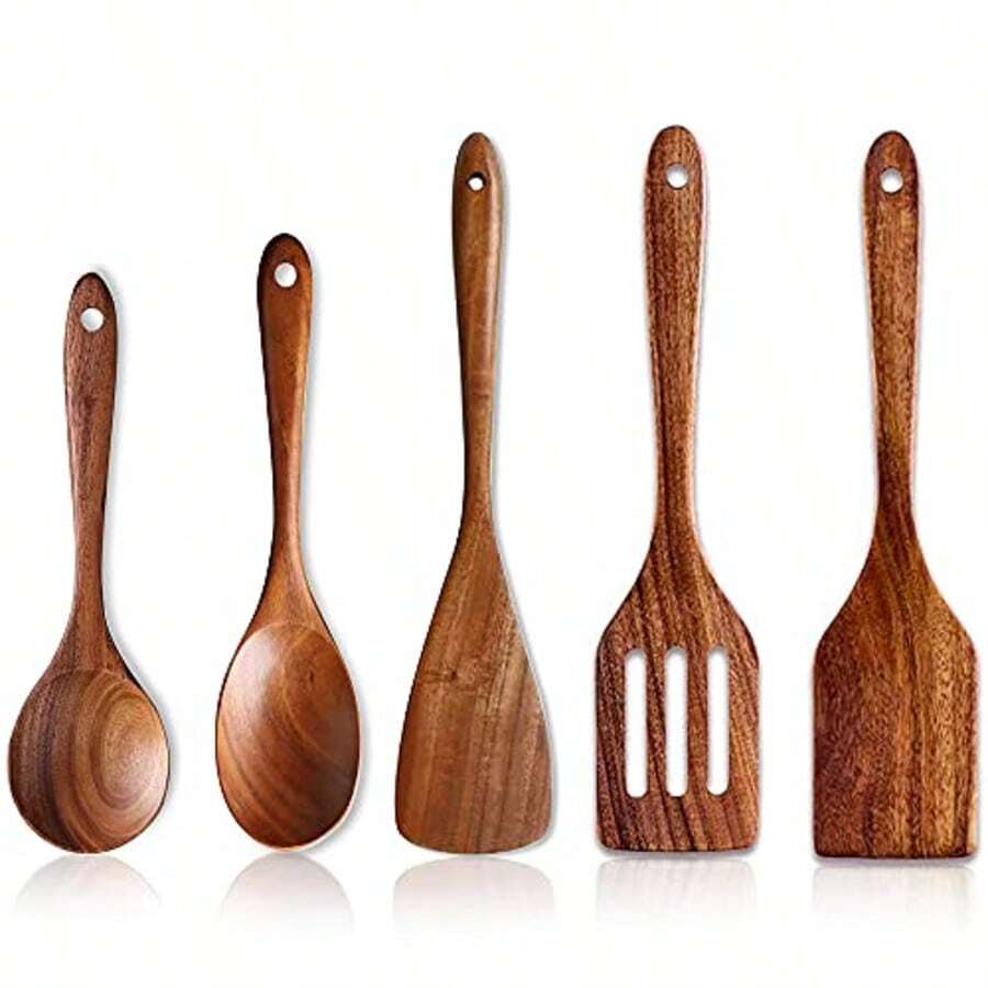 5pcs Best Wooden Spoon Cooking Kitchen Utensils Set, Cooking Spatula, Tableware, Slotted Serving Spoon, Flat Scraper Set, Wooden Tableware, Mixed Cooking Spoon Kitchen Tools - View 1