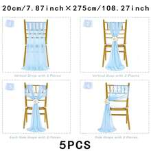 10pcs Elegant Light Blue Tulle Chair Back Bow Set, Corridor Wedding Chair Back Decor, Holiday Church Banquet Ceremony Reception Chair Tulle Set, Photography Props, Birthday Party Home Decor - Baby Blue - View 13