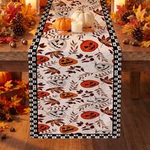1pc Halloween Pumpkin Ghost Spider Plaid Print Table Runner, Suitable For Holiday, Party, Birthday, Dinner, Restaurant Table Decoration, Autumn/Winter Halloween Home Decor - Multicolor - View 3