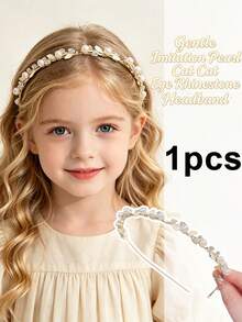 1pc Delicate Countryside Style Headband - Gentle Faux Pearl & Rhinestone Headband, Cat Eye Design, Versatile Daily Hair Accessory - Multicolor - View 1