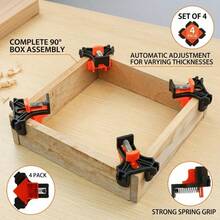 90 Degree Right Angle Woodworking Clamps 4pcs Strong High Spring Clamps Single-Hand Right Angle Fixing Clamps For Picture Frame Background Wall Panel Clamps Dust-Proof Stackable Storage Box Set Woodworking Tools - A - View 1