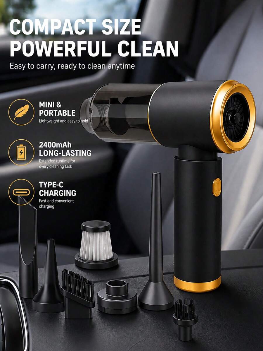 Penyedot Debu Mobil Mini Portabel 2400mAh Nirkabel Genggam, Dengan Filter yang Dapat Dicuci, Alat Pembersih Ringkas, Cocok untuk Interior Mobil, Rumah, Bulu Hewan Peliharaan dan Kotoran Sehari-hari, Aksesori Mobil Ringan, Hadiah untuk Wanita dan Pria