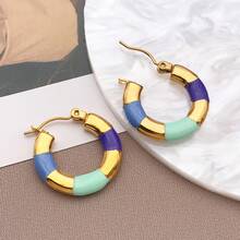 2pcs Fashion Oval Earrings Stainless Steel Oval Gold 20MM Large Round Clip Smooth Metal Earrings Elegant Accessories - Multicolor - View 19